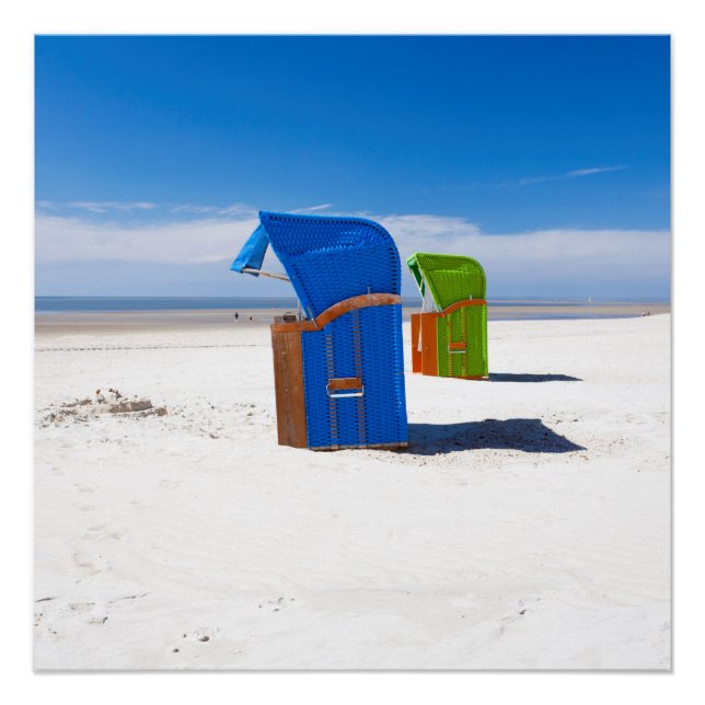 Póster Duas cadeiras de praia no Mar do Norte (Frente)