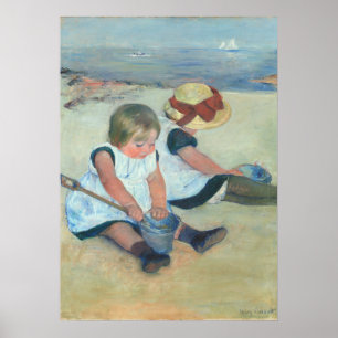 Poster Duas crianças que jogam na pintura a óleo do