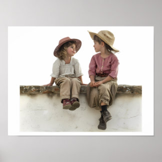 Poster Duas Crianças Sentadas numa Parede