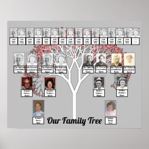 Poster Duas famílias Cinza Fractal Tree Photo Name Poste