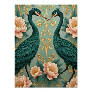 Póster duas garças verdes elegantes