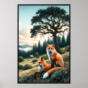Poster Duas Lindas Molas Vermelhas De Cores-De-Água Desce