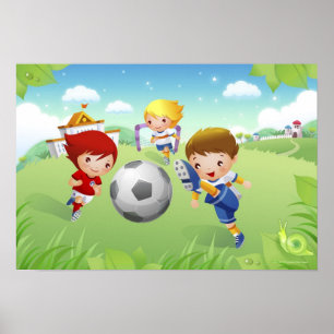Póster Duas meninas e um menino que joga o futebol