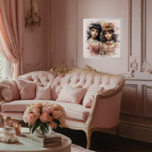 Poster Duas Meninas Vintage Doll Core Antique