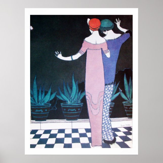 Poster DUAS MULHERES NA NOITE, moda de beleza Art Deco (Frente)