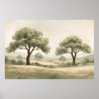 Duas Oliveiras Paisagem Rural Ondulada Aquarela