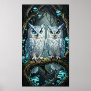 Poster Duas sábias corujas azuis brancas ancestrais