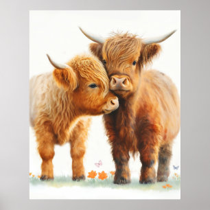 Poster Duas Vacas Altas Adoráveis Abraçando-Se
