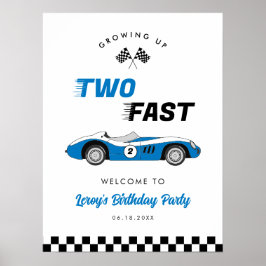 Poster Duas Vintage Blue Race Car Aniversário Bem-vindo
