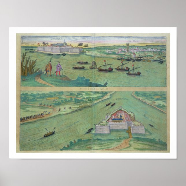 Póster Duas Visões de Comorra, de Civitates Orbis Terrar (Frente)