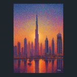 Poster Dubai Burj Khalifa Pointillism Skyline Sunset<br><div class="desc">Colorful pointillist painting of Dubai featuring the Burj Khalifa rising above the skyline at sunset. Thousands of vibrant dots create a glowing neo-impressionist cityscape filled with dramatic sky colors and shimmering reflections.</div>