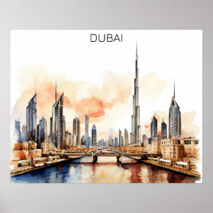 Poster Dubai Colorido UAE Aquarela