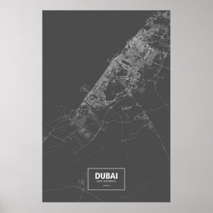 Póster Dubai, Emirados Árabes Unidos (branco no preto)