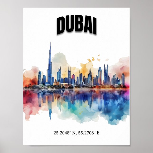 Poster Dubai Skyline Wall Art, Modern Wall Art, (Frente)