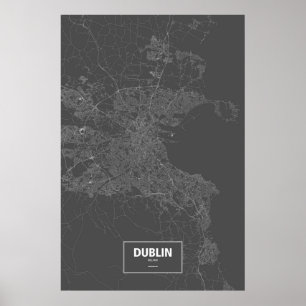 Póster Dublin, Ireland (branco no preto)