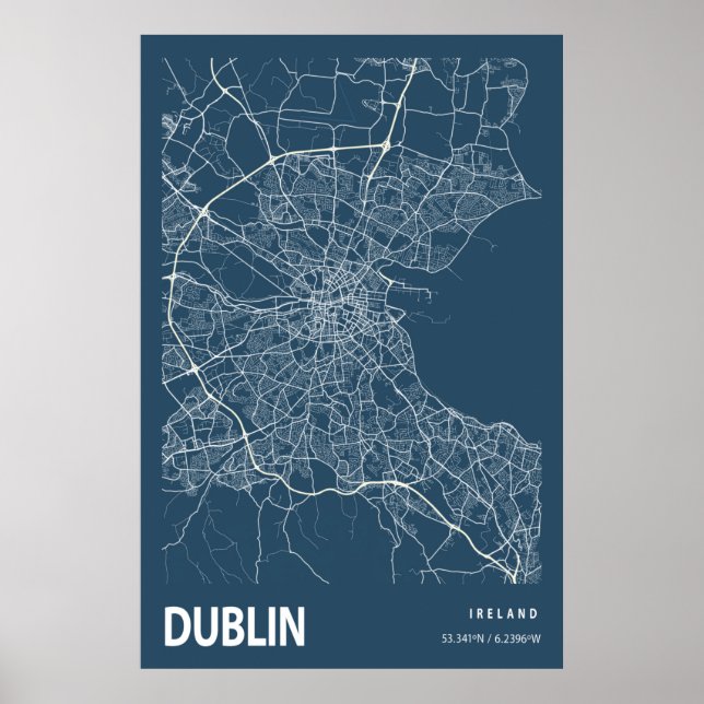 Poster Dublin Irlanda — Mapa da cidade — Linha Art Blue I (Frente)
