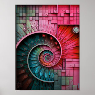 Poster Dubman Designs: Design de Fibonacci Neon Rosa Bril