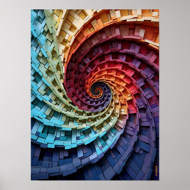 Poster Dubman Designs: Espiral Trippy Arco-íris de Fibona (Frente)