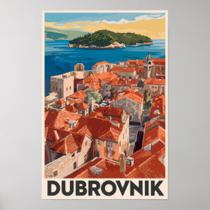 Poster Dubrovcnik Croácia Ilustração Arte de Viagem Vinta