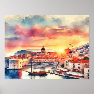 Poster Dubrovnik Croácia Sunrise