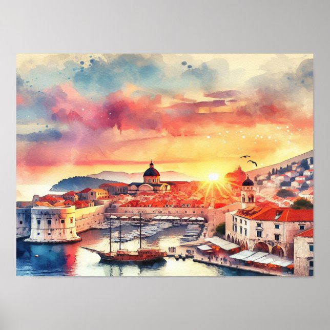 Poster Dubrovnik Croácia Sunrise (Frente)