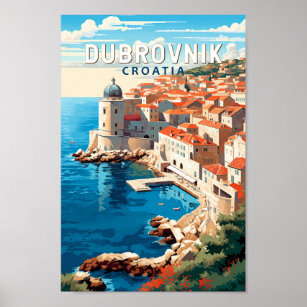 Poster Dubrovnik Croácia Viagem Art Vintage