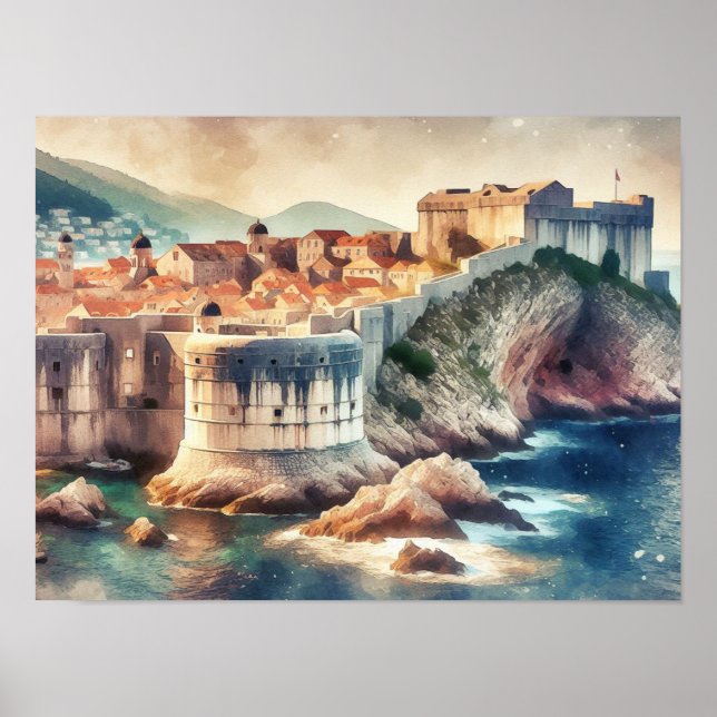 Poster Dubrovnik Croácia watercolor (Frente)