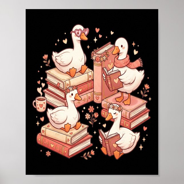 Poster Duck Reading Books Librarian Valentine Teacher Val (Frente)