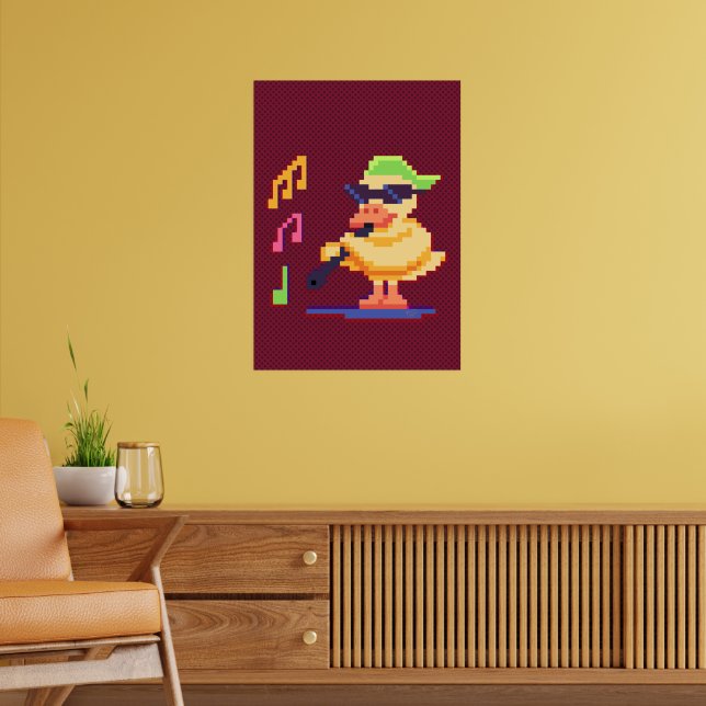 Poster Duck Tocando Música Pixel Art (Sala de Estar 2)