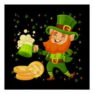 Póster Duende Bebendo Cerveja Dia de São Patrício