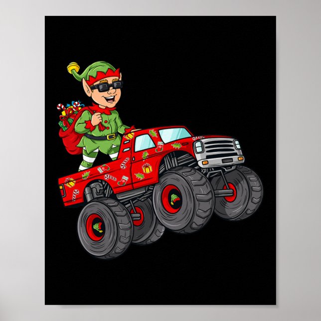 Poster Duende de Natal Andando de Caminhão Monstro Menino (Frente)