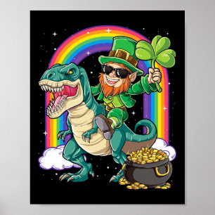 Poster Duende Montando Dinossauro Dia de São Patrício Men