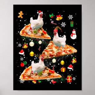 Poster Duende Rena Santa Galinha Cavalgando Pizza Xmas Ga