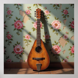 Poster Dulcimer de Seis Cordas Vintage Floral