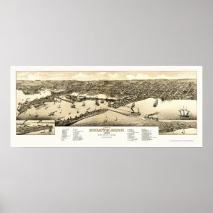 Póster Duluth, Mapa Panorâmico MN - 1883