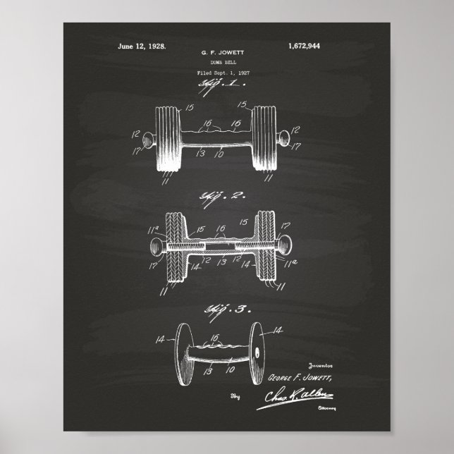 Póster Dumbbell 1928 Patent Art - Chalkboard (Frente)