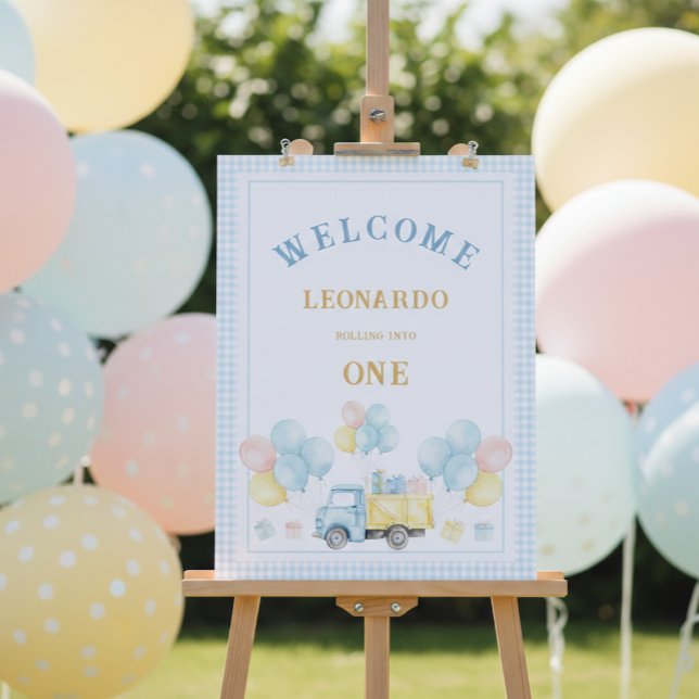 Poster Dump Truck Boy First Birthday Party Welcome (Criador carregado)