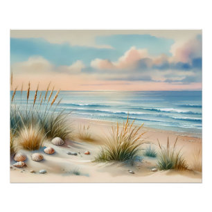 Póster Dunas Costeiras Pastel Aquarela