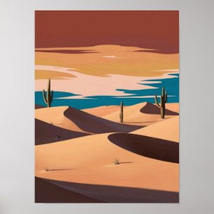 Poster Dunas de areia minimalistas com cactos em tons que
