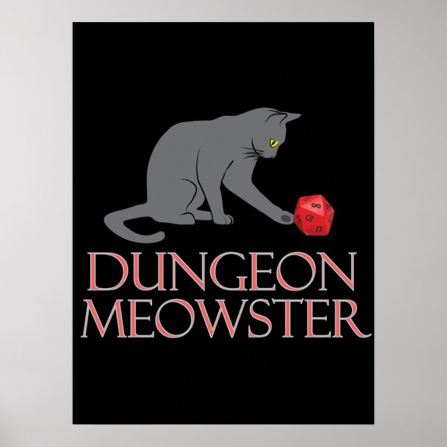 Poster Dungeon Meowster Engraçado Gato RPG com Dice (Frente)