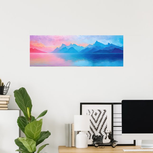Poster “Dunlach” Paisagem Marítima Ampla Rosa e Azul A (Escritório em casa)