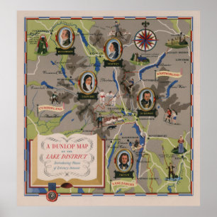 Poster Dunlop Map of Lake District, Inglaterra