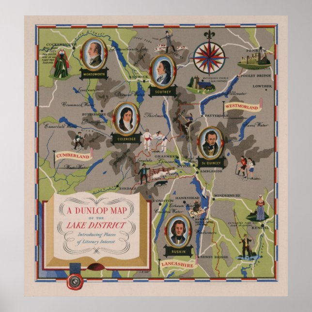 Poster Dunlop Map of Lake District, Inglaterra (Frente)
