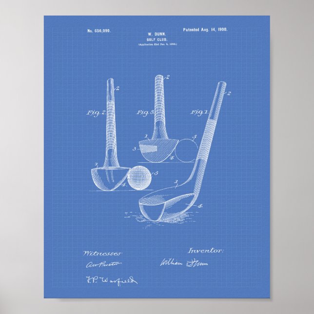 Poster Dunn Golf Club 1900 Patent Art - Blueprint (Frente)