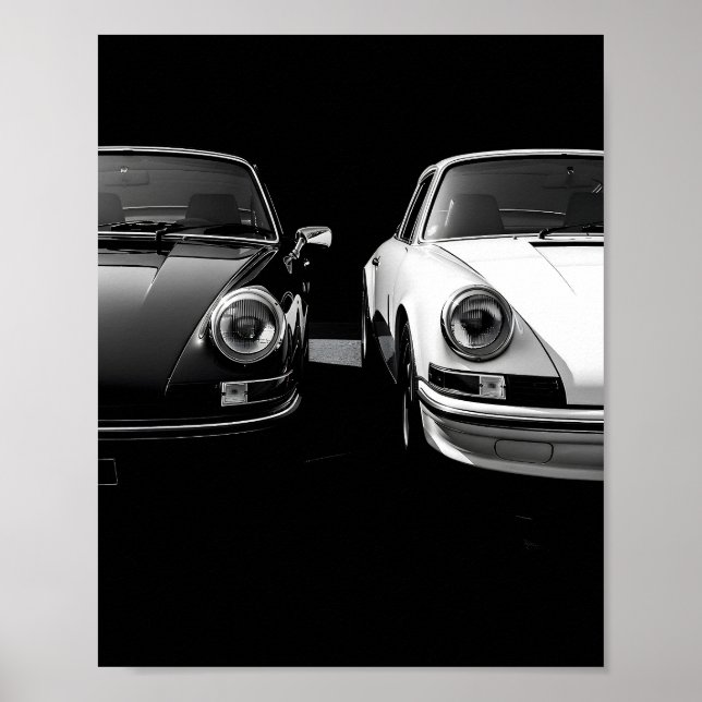 Poster Duo Clássico Porsche 911 Preto e Branco (Frente)
