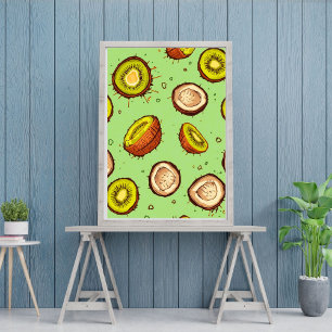 Poster Duo de Kiwi & Coco Frutas Tropicais em Aquarela