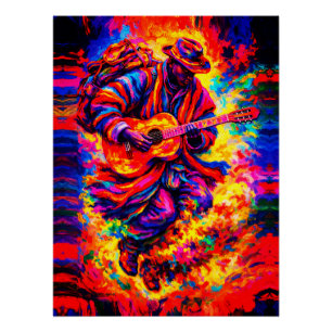 Póster Duo de Toca-Guitarra Abstrato Colorido Impasto