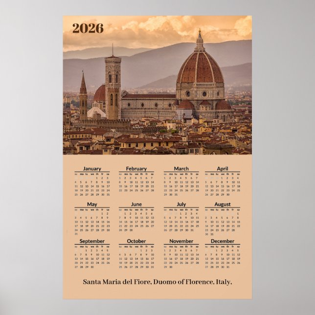 Poster Duomo de Firenze, Florence Italy 2026 Calendar (Frente)