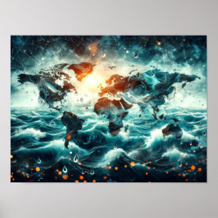 Poster Dupla Exposição do Mapa Mundial e Cartaz do Oceano