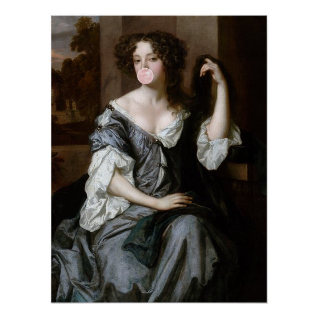 Póster Duquesa de Portsmouth soprando um chiclete rosa (Frente)
